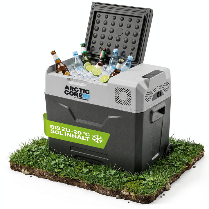 Belko® ArcticCore Kompressor Kühlbox – elektrische Kühl- & Gefrierbox DC 12/24V & AC 100–240V – grau