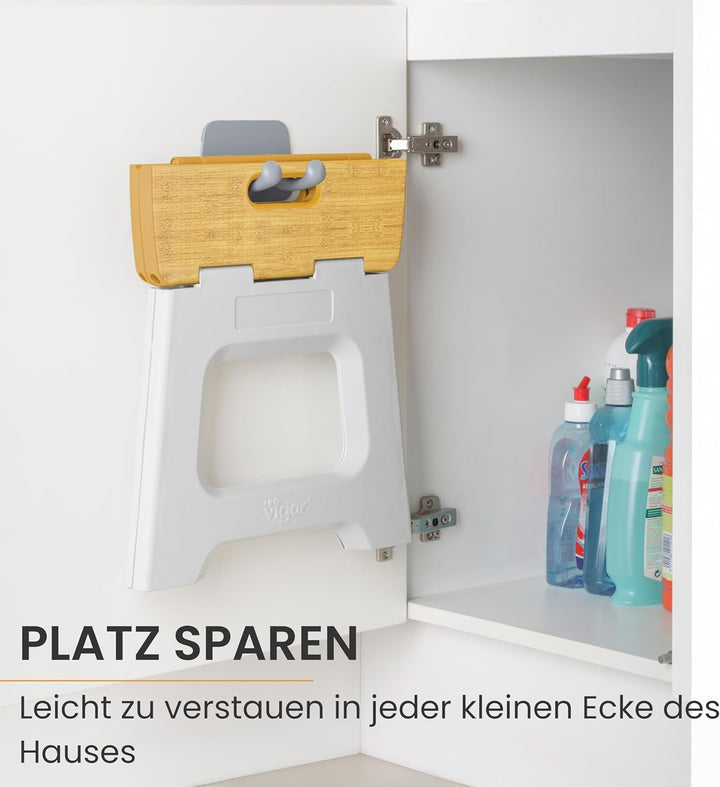 Vigar Kompakte Tritthocker Klappbar für Erwachsene, 32 cm, Klapphocker Faltbar 150 kg rutschfest, Le