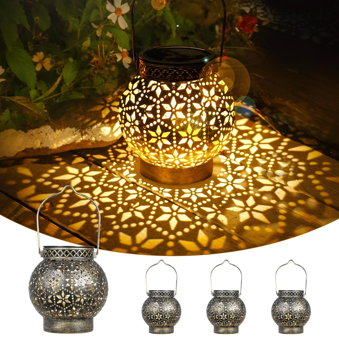 4 Stück Solarlampen für Aussen Garten (Bronze), Metall Solarlaterne für Aussen Retro Balkon Deko, IP