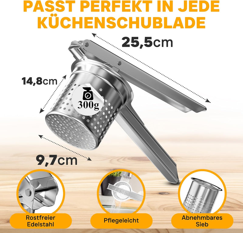 mySachen® Ergonomische Kartoffelpresse aus Edelstahl–vielseitig und pflegeleicht - Testsieger - Kart