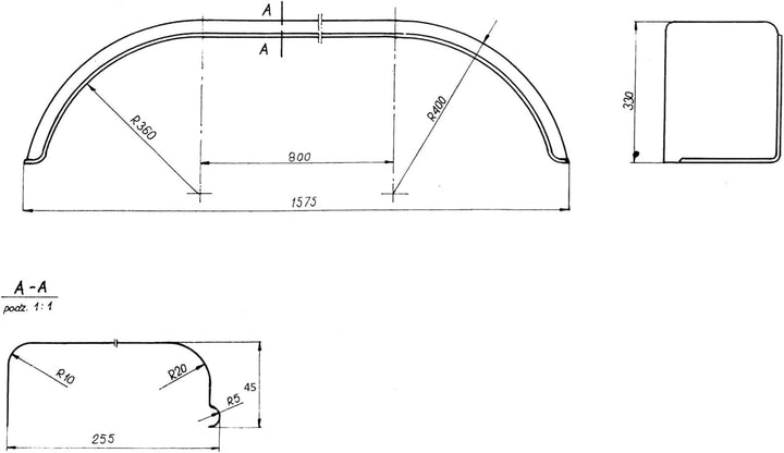 CHORUS Tandem-Kotflügel 14 Zoll für Anhänger, 1575 x 255 mm | Verzinkter Stahl schützt Zweiachsanhän