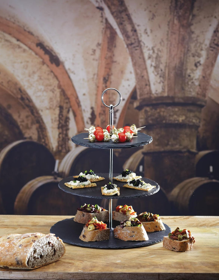Artesà Dreistöckiger Kuchenständer aus Schiefer Servierset, Kuchenständer Set, 28.5x34.5cm, Geschenk