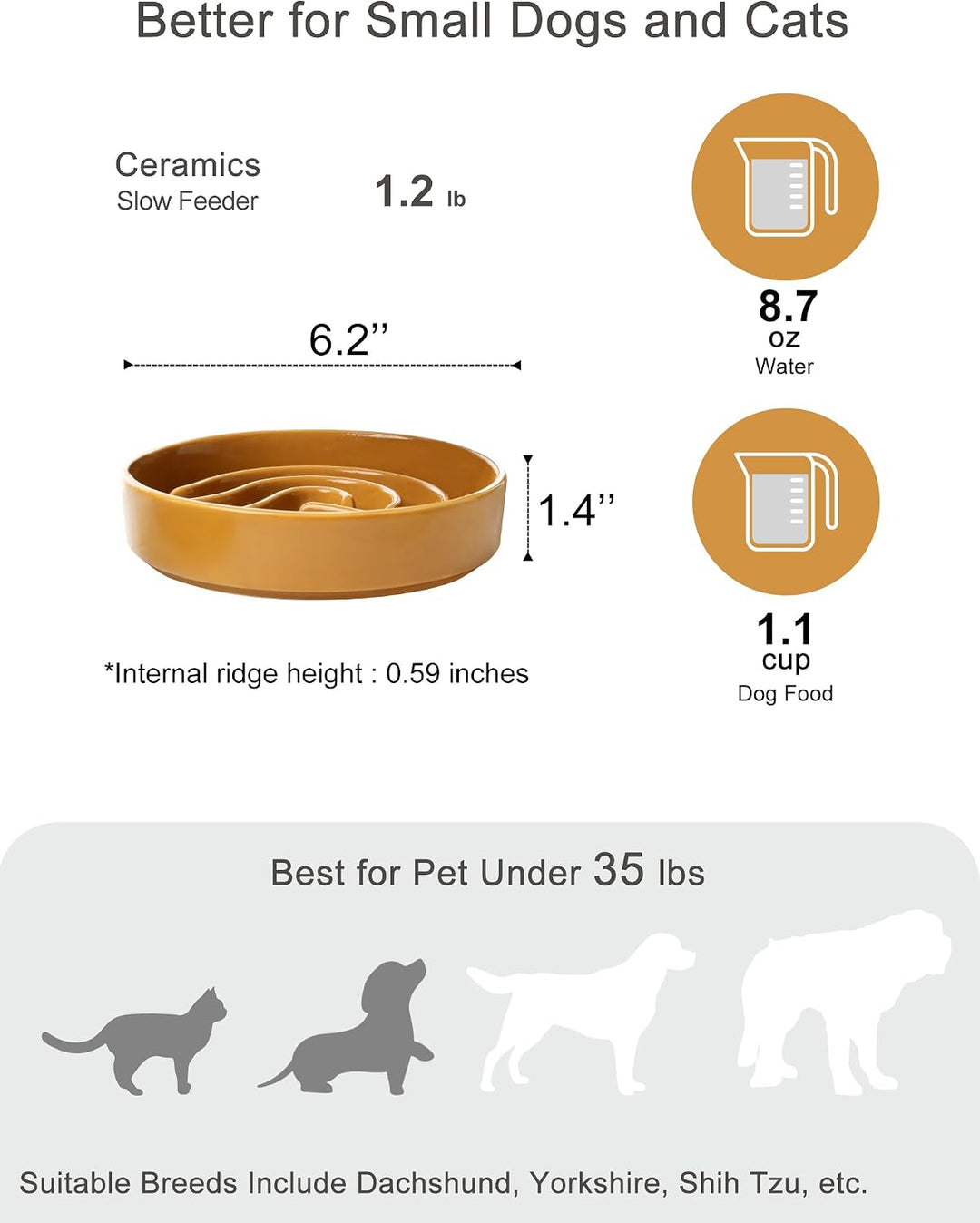 Futternapf für Hunde und Katzen, Keramik, klein, Orange | Rutschfeste Silikonbasis, robustes Steingu