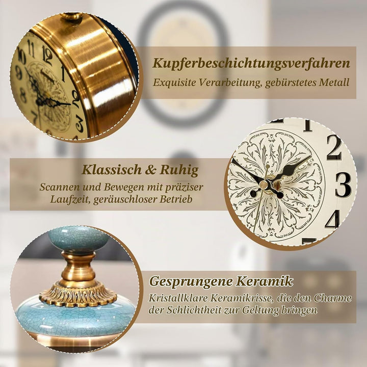 Vintage Tischuhr, Vintage Messing Standuhr, Antike Metall Schreibtischuhr batteriebetrieben, Antike