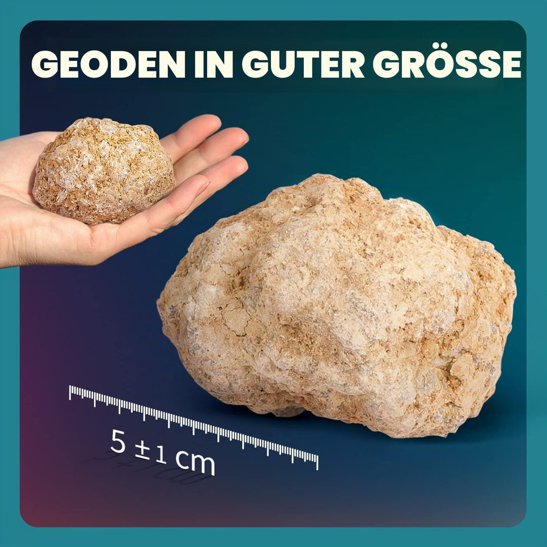 Byncceh Geoden zum Aufbrechen – 4 aufbrechbare Geoden mit Schutzbrille, Lernhandbuch, Lupe &amp; Aufbewa