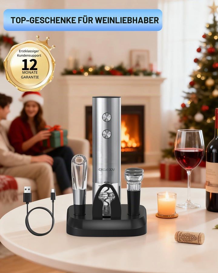 CIRCLE JOY Elektrischer Weinkorkenzieher mit Ladestation, 6-in-1 wiederaufladbares Weinöffner-Set, K