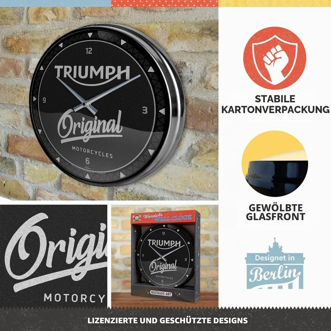 Nostalgic-Art Retro Wanduhr, Ø 31 cm, Triumph – Original – Geschenk-Idee für Biker, Original Lizenzp