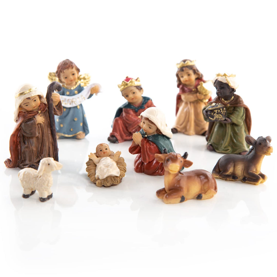 Logbuch-Verlag kleine Weihnachtskrippe Tischkrippe mit 10 Krippen Figuren 2,5 - 5,5 cm - Krippenfigu