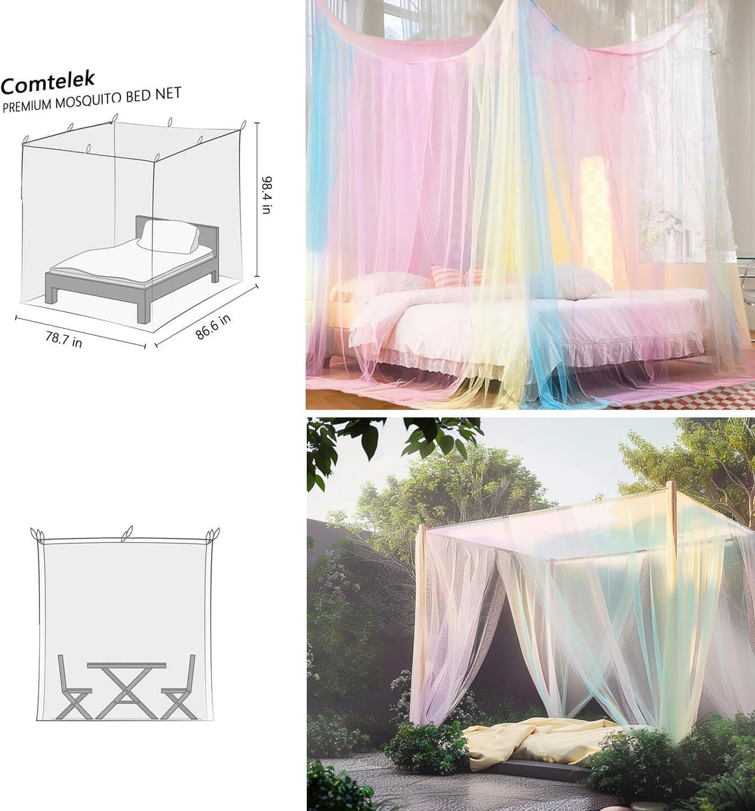 HanYun Moskitonetz Bett, Regenbogen Moskitonetz 250 x 220 x 200 cm Mückennetz Bett Moskitonetz Outdo