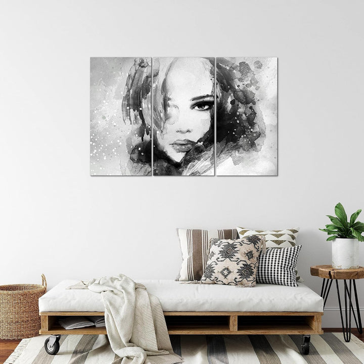 Runa Art Wandbilder Frau Abstrakt Bild XXL Wohnzimmer Schlafzimmer Schwarz Weiss Gemälde 120 x 80 cm