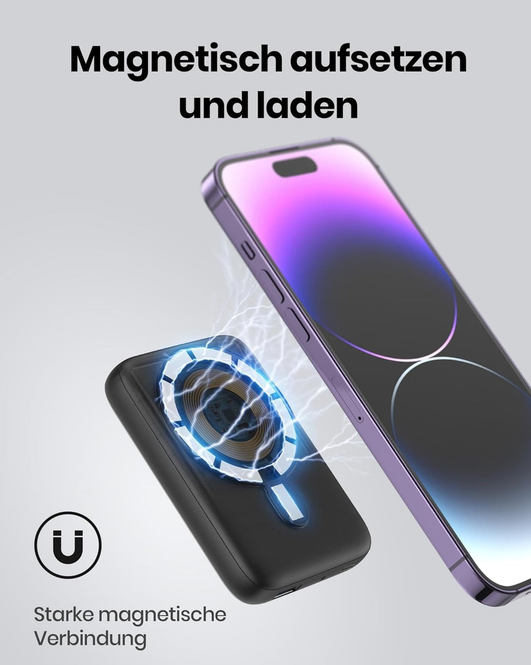 SAFUEL Magnetische Power Bank 10000mAh, Wireless Powerbank Klein Aber Stark Externe Handyakkus,USB C