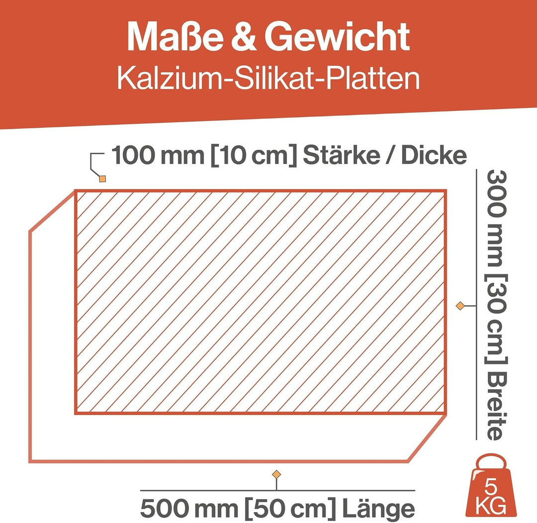 Feuerfest 123 - Kalziumsilikatplatte 500x300x100 mm, Dämmplatten für Öfen &amp; Kamine, CaSi Klimaplatte
