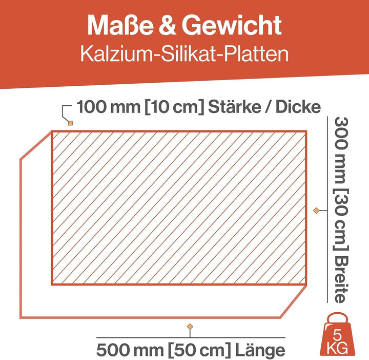 Feuerfest 123 - Kalziumsilikatplatte 500x300x100 mm, Dämmplatten für Öfen &amp; Kamine, CaSi Klimaplatte