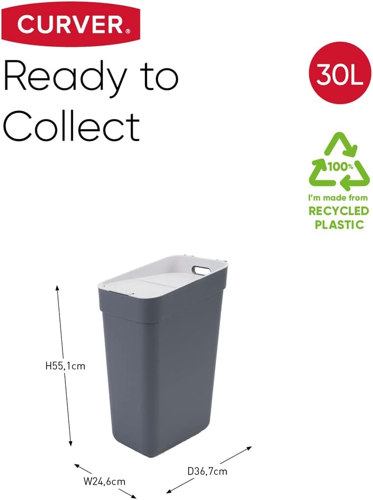 CURVER READY TO COLLECT 30L Mülleimer perfekt zur Trennung von Abfall, Mülltrennsystem stapelbar, du