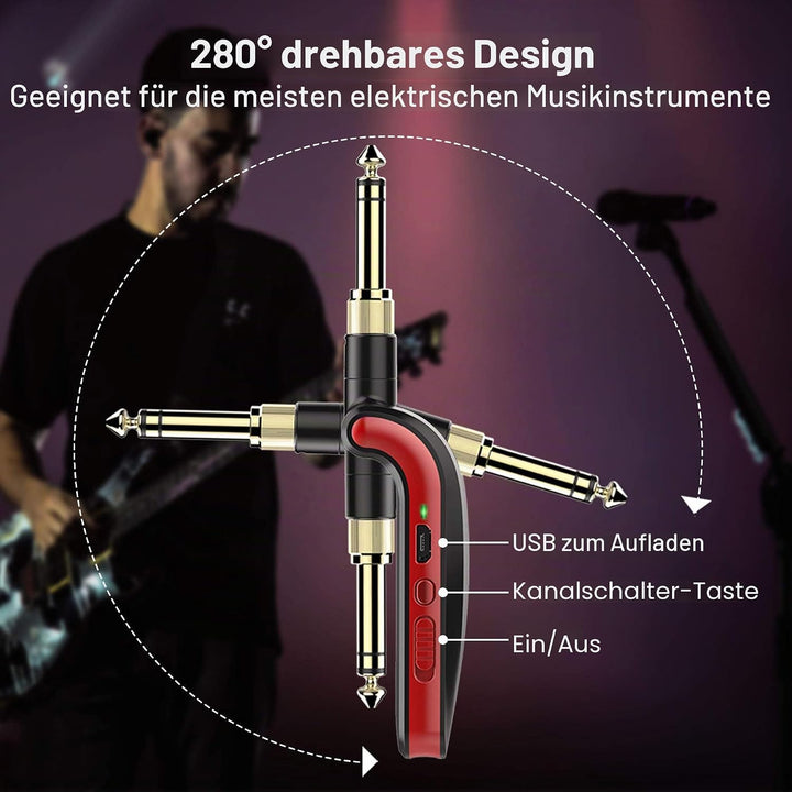 LEKATO Stereo 2.4GHZ Guitar Wireless System Wiederaufladbarer Gitarrensender Empfänger für Gitarren,