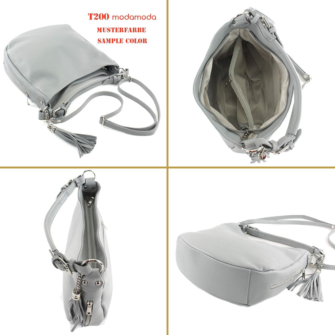 modamoda de - T200 - ital. Damen Schultertasche aus Leder Altrosa, Altrosa