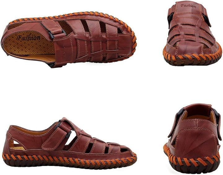 Moodeng Herren Sandalen Outdoor Leder Sommer Outdoorsandalen Sport Trekking Strand Geschlossene Klet