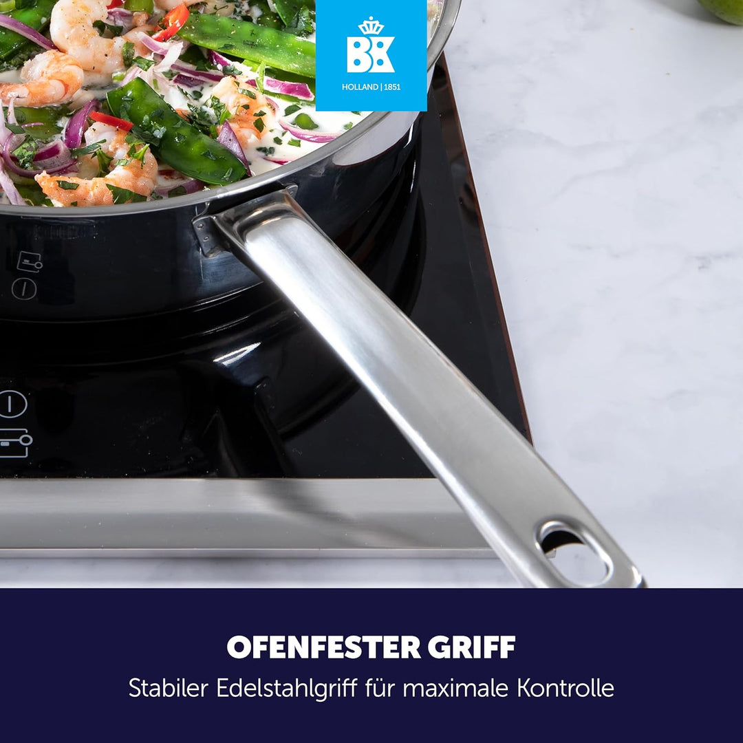 BK Bright 18/10 Edelstahl Schmorpfanne Ø 28 cm Mit Deckel,Hoher Rand, Professionelles Kochen, Unbesc