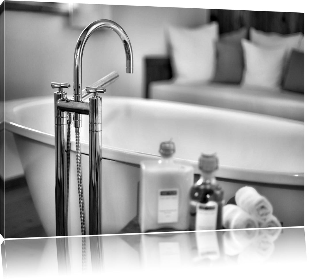 Pixxprint stilvolle Badewanne als Leinwandbild/Grösse: 100x70 / Wandbild/Kunstdruck/fertig bespannt,