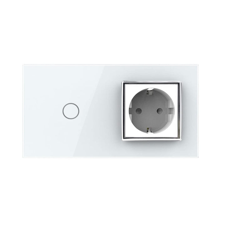 Kombination Design Glas Touch Lichtschalter 1 fach und Glas 1 fach Steckdose weiss