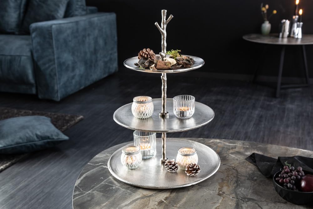Riess Ambiente Elegante Etagere Abstract 48cm Aluminium Silber mit DREI Etagen Servierständer Obstsc