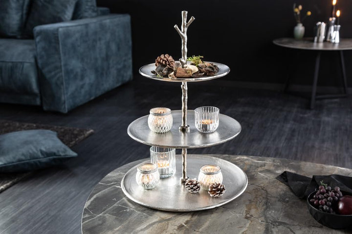 Riess Ambiente Elegante Etagere Abstract 48cm Aluminium Silber mit DREI Etagen Servierständer Obstsc