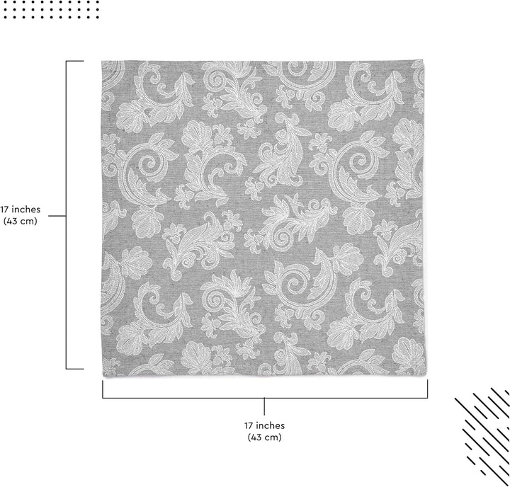 Encasa XO Esstisch Servietten Set von 12 I Grösse 45x45 cm I Blumen Grey Jacquard -Stil Druck Auf Ha