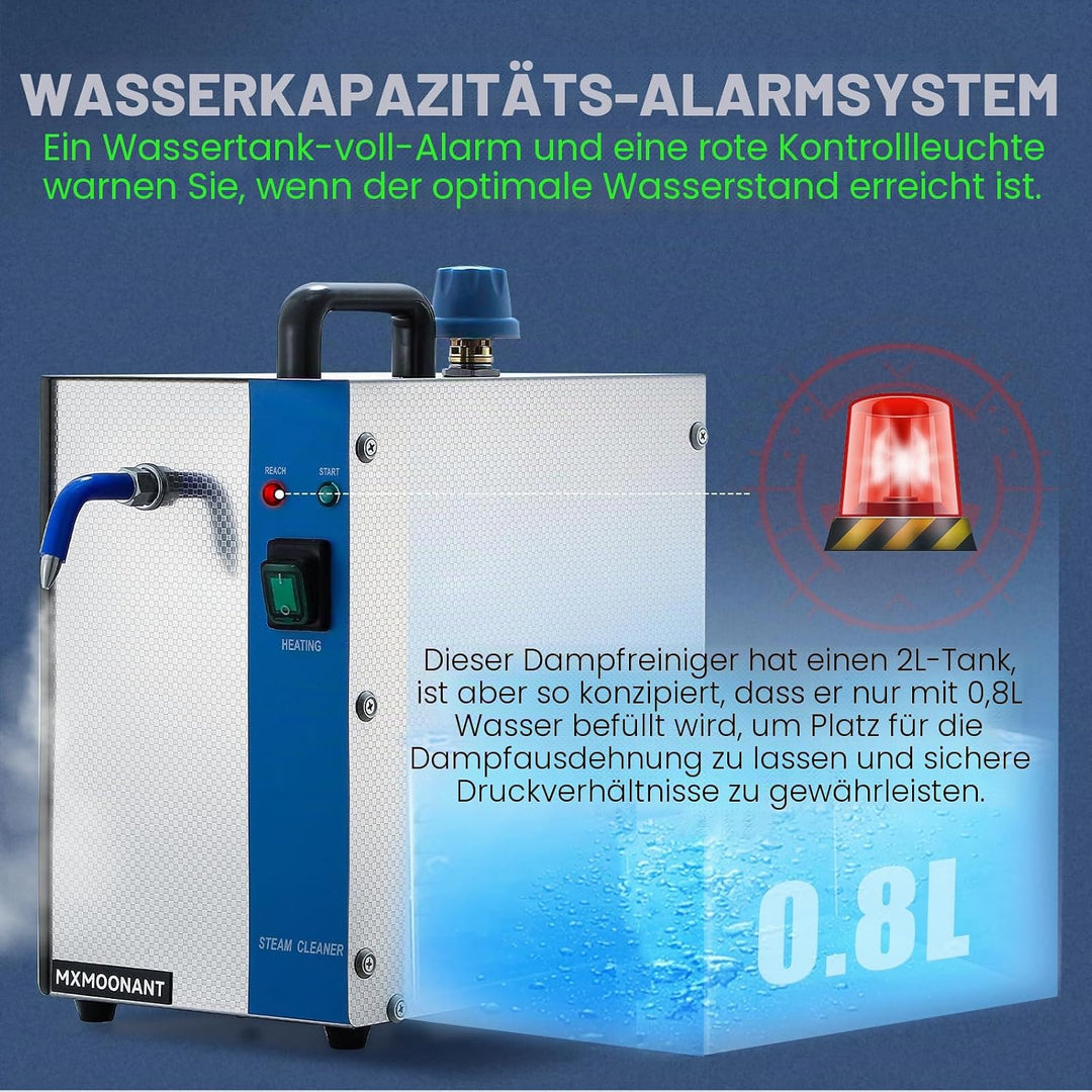 Mxmoonant Schmuckdampfreiniger, 2L Tank, 0.8L Flüssigkeitsinhalt, 1200W, Edelstahl, mit Pinzette, fe