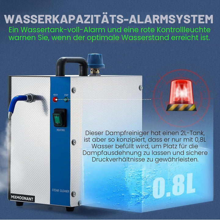 Mxmoonant Schmuckdampfreiniger, 2L Tank, 0.8L Flüssigkeitsinhalt, 1200W, Edelstahl, mit Pinzette, fe