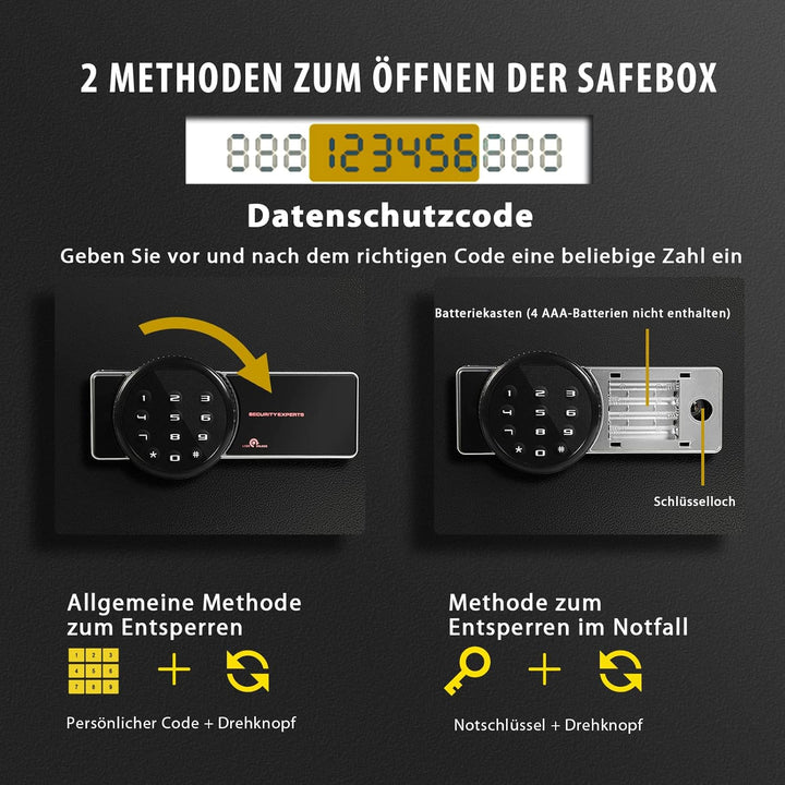 COSTWAY 31,5L Safe Tresor mit Zahlenschloss | 40 x 30 x 31 cm | inkl. 2 Notfallschlüssel | Wandtreso