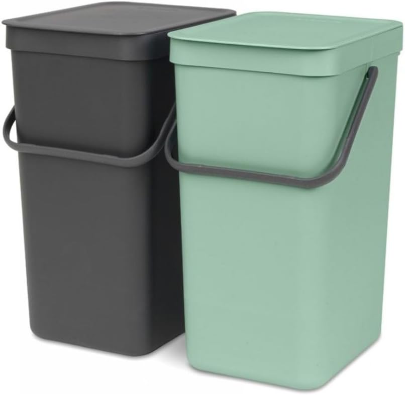 Brabantia Sort and Go Einbaubehälter, 2 x 16 l, Jadegrün/Grau Dark Grey & Jade Green 2 x 16 Liter Ei