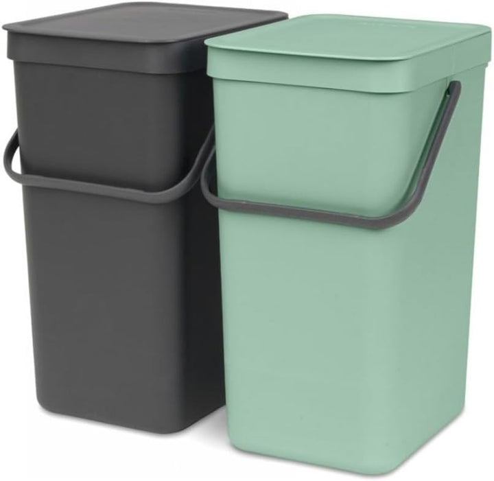 Brabantia Sort and Go Einbaubehälter, 2 x 16 l, Jadegrün/Grau Dark Grey & Jade Green 2 x 16 Liter Ei