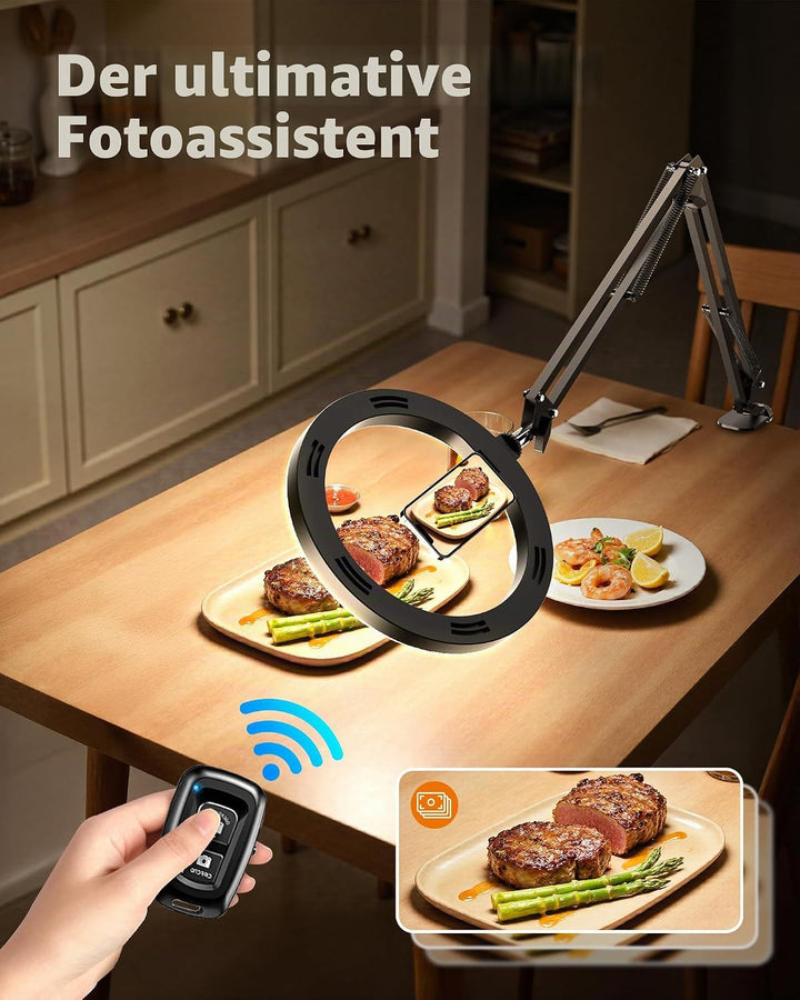 Magnetischen Overhead Stativ Handy mit Ringlicht für Küche &amp; Food-Videos – Ringlicht mit Stativ für