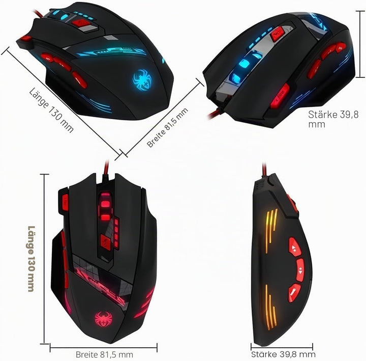 zelotes T90 Gaming Maus 9200 DPI, 8 Programmierbare Tasten, Multi-Modi LED, USB Gaming Maus, Gewicht