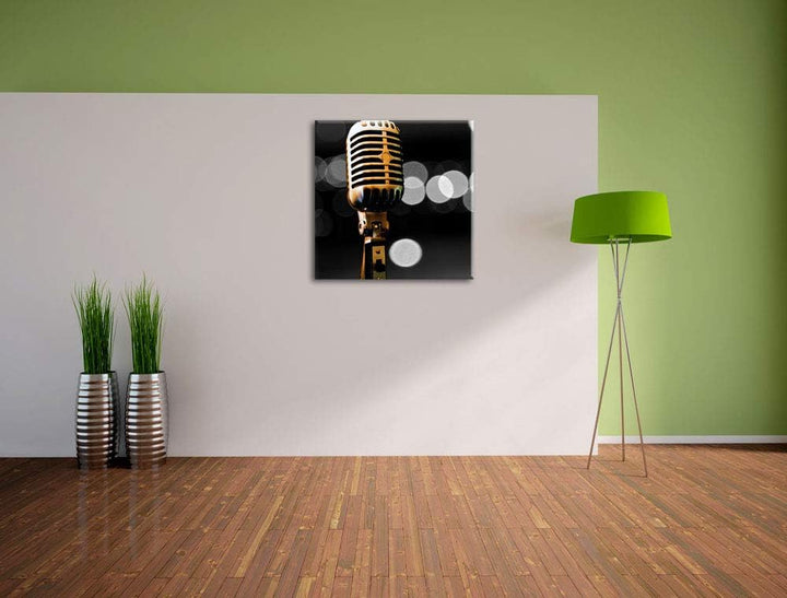 Pixxprint Retro Mikrofon als Leinwandbild/Grösse: 70x70 cm/Wandbild/Kunstdruck/fertig bespannt, 70x7