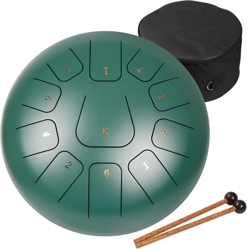 Amkoskr Stahlzungentrommel, 10 Zoll 25 cm Steel Tongue Drum, C-Dur 11 Noten, Handtrommel HandPan Dru