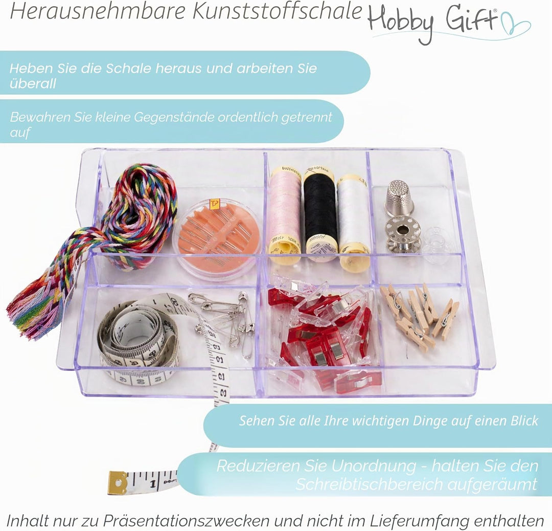 Hobby Gift Exclusive Mittelgrosse Nähbox, Bastel-Aufbewahrungsbox, Zubehörablage, Nadelkissen, PVC-G