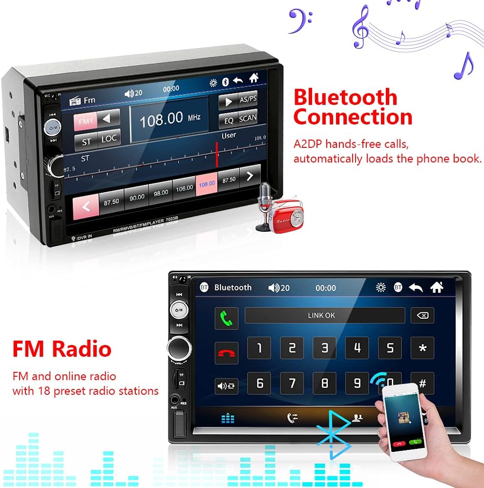 Podofo Doppel Din Autoradio mit Bluetooth, 7 Zoll Touchscreen Autoradio MP5 Player Unterstützung FM-