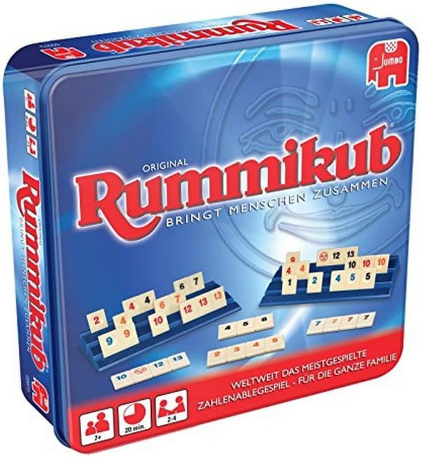 Jumbo Spiele 3973 Original Rummikub in Metalldose - der Spieleklassiker unter den Gesellschaftsspiel