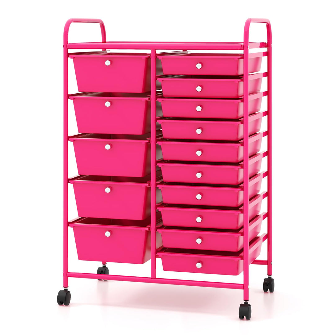 COSTWAY Rollwagen mit 15 stapelbaren Schubladen, Schubladenwagen Rollcontainer mit Metallgestell und