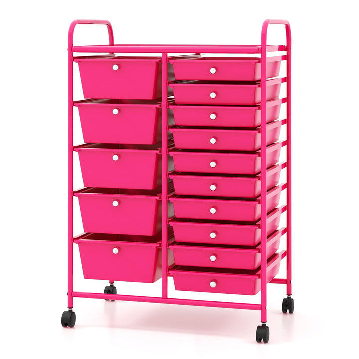 COSTWAY Rollwagen mit 15 stapelbaren Schubladen, Schubladenwagen Rollcontainer mit Metallgestell und