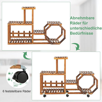 RELAX4LIFE Pflanzenständer Holz, Blumenregal auf Rollen, Blumenständer Mehrstöckig, Blumentreppe Fre