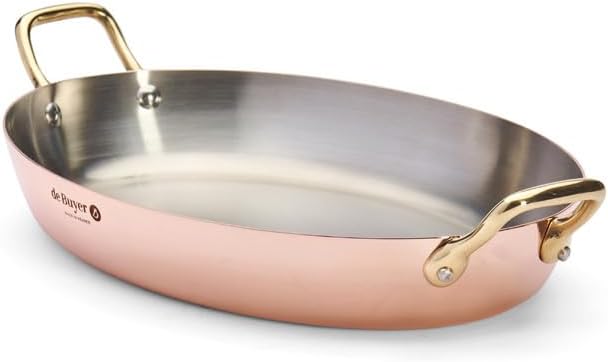 DE BUYER 6451.32 Ovale Auflaufform, Kupfer/Edelstahl, 2 A, Messing, 32 cm, Rich Copper 39,5 x 23,2 x