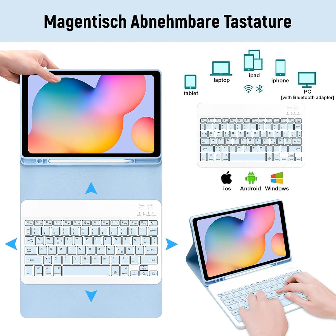 Lielax Hülle mit Tastatur für Samsung Galaxy Tab S6 Lite (Deutsches QWERTZ)-Magnetically Detachable