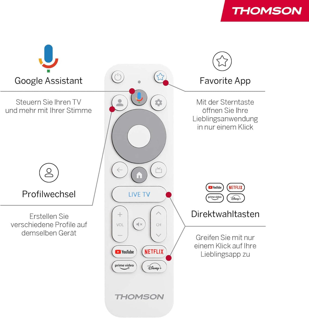 Thomson Go Cast 152 Streaming Dongle, 4K UHD Google TV Stick mit Google Assistant, Google Cast, Dolb