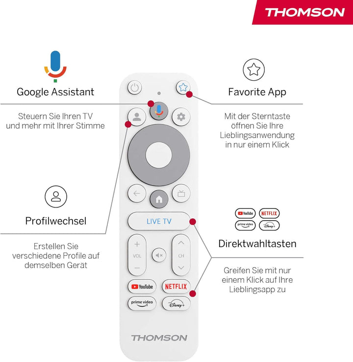 Thomson Go Cast 152 Streaming Dongle, 4K UHD Google TV Stick mit Google Assistant, Google Cast, Dolb