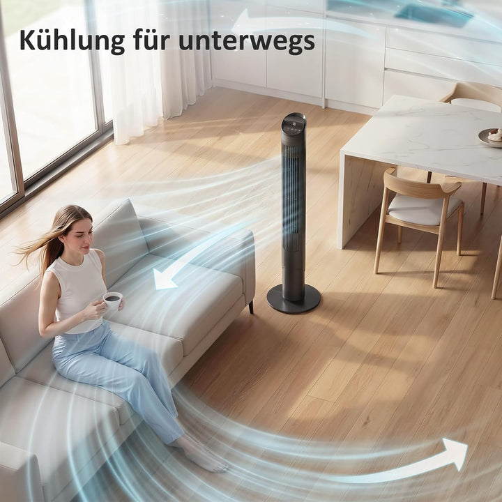HOMCOM Turmventilator mit Fernbedienung, WiFi-App 65° Oszillierender 116 cm Ventilator mit 6 Geschwi