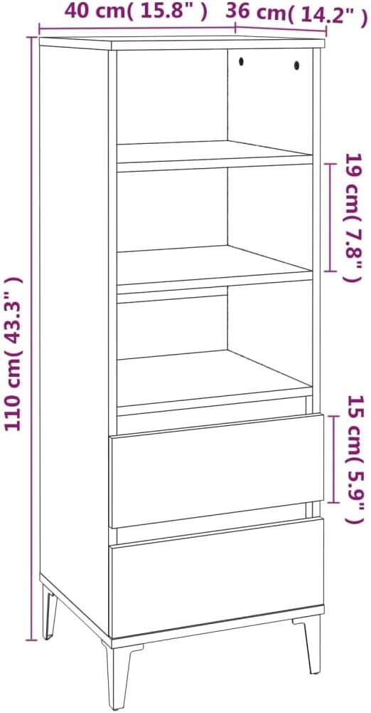 Makastle Modern Hochregal mit 3 offene Fächer & 2 Schubladen, Vitrinenschrank Bücherregal Bücherschr