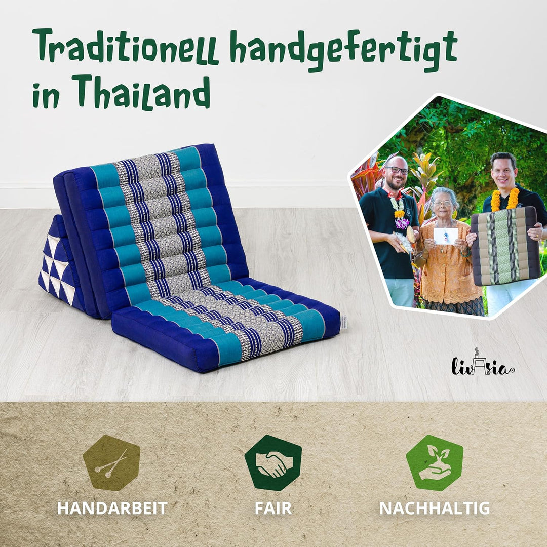 livasia Thaikissen mit 3 Auflagen, Dreieckskissen mit Klappmatratze, Keilkissen Kapok, Rückenkissen