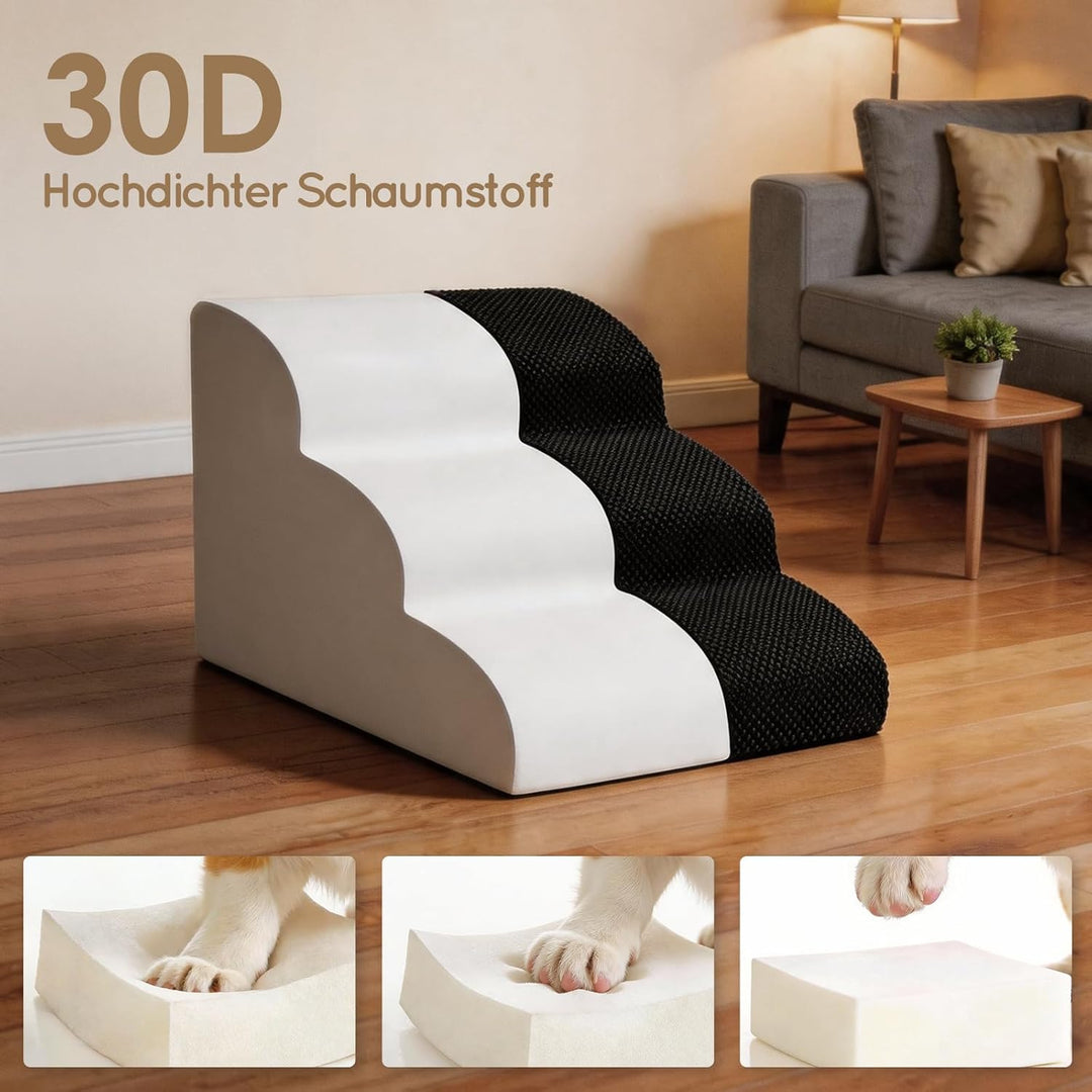 Thihome Hundetreppe für Kleine Hunde, Haustiertreppe 3 Stufen, Hochdichtem Schwamm Hundetreppen 40cm